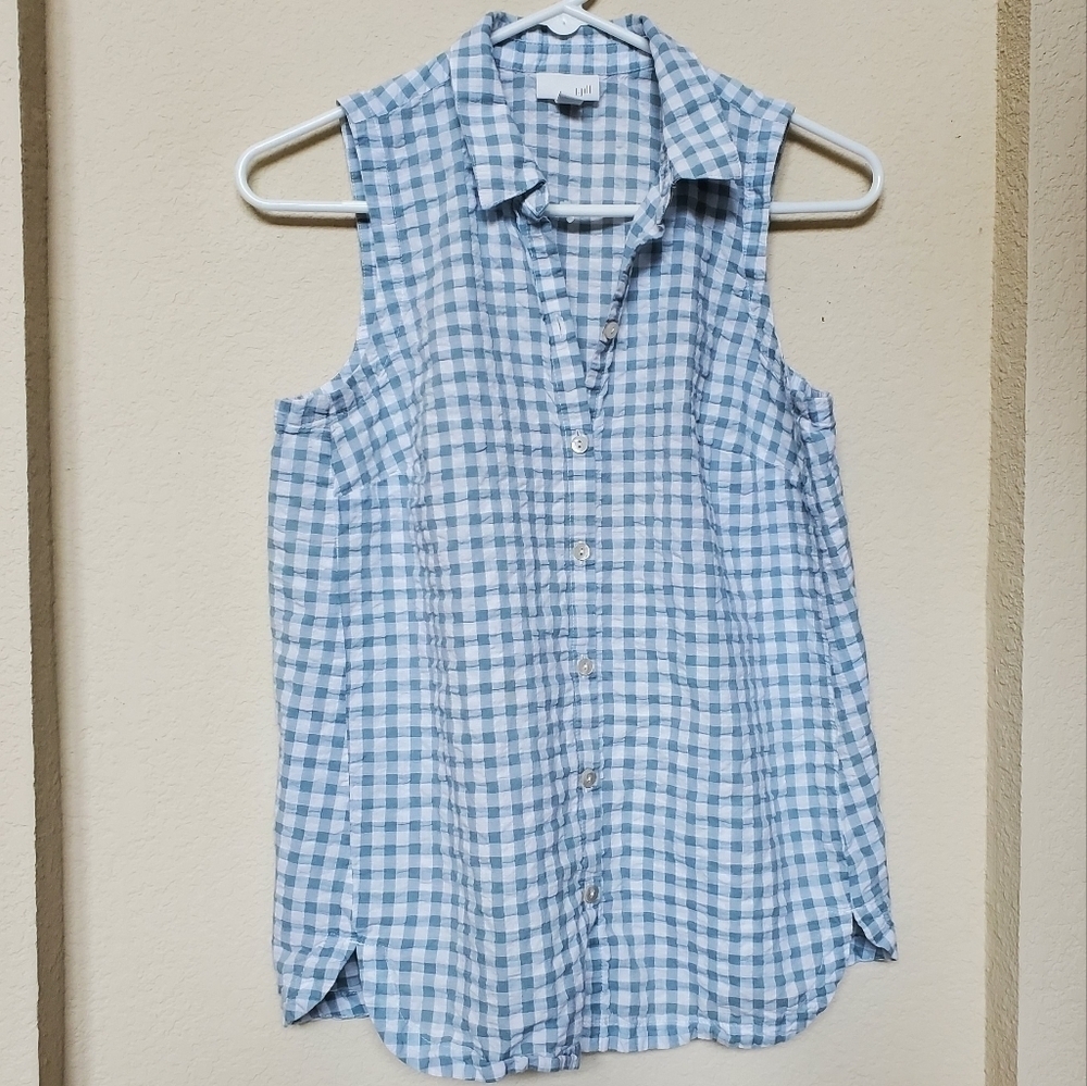 J Jill Sleeveless Button Up Gingham Blouse Small